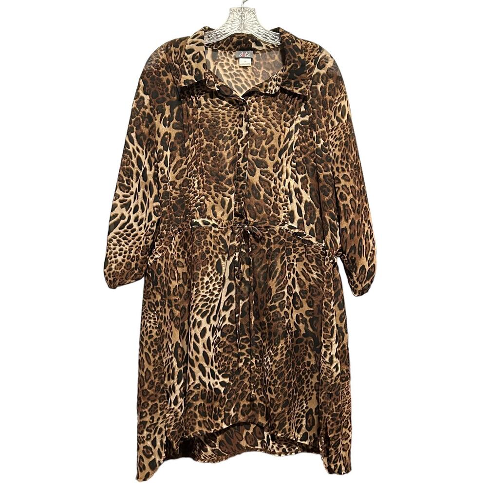 DOTS Top Size 3X Sheer Animal Print Pintuck Roll Tab Sleeves Drawstring Tunic
